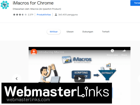 iMacros for Chrome - chrome.google.comwebstoredetailimacros-for-chromecplklnmnlbnpmjogncfgfijoopmnlemp?hl=id